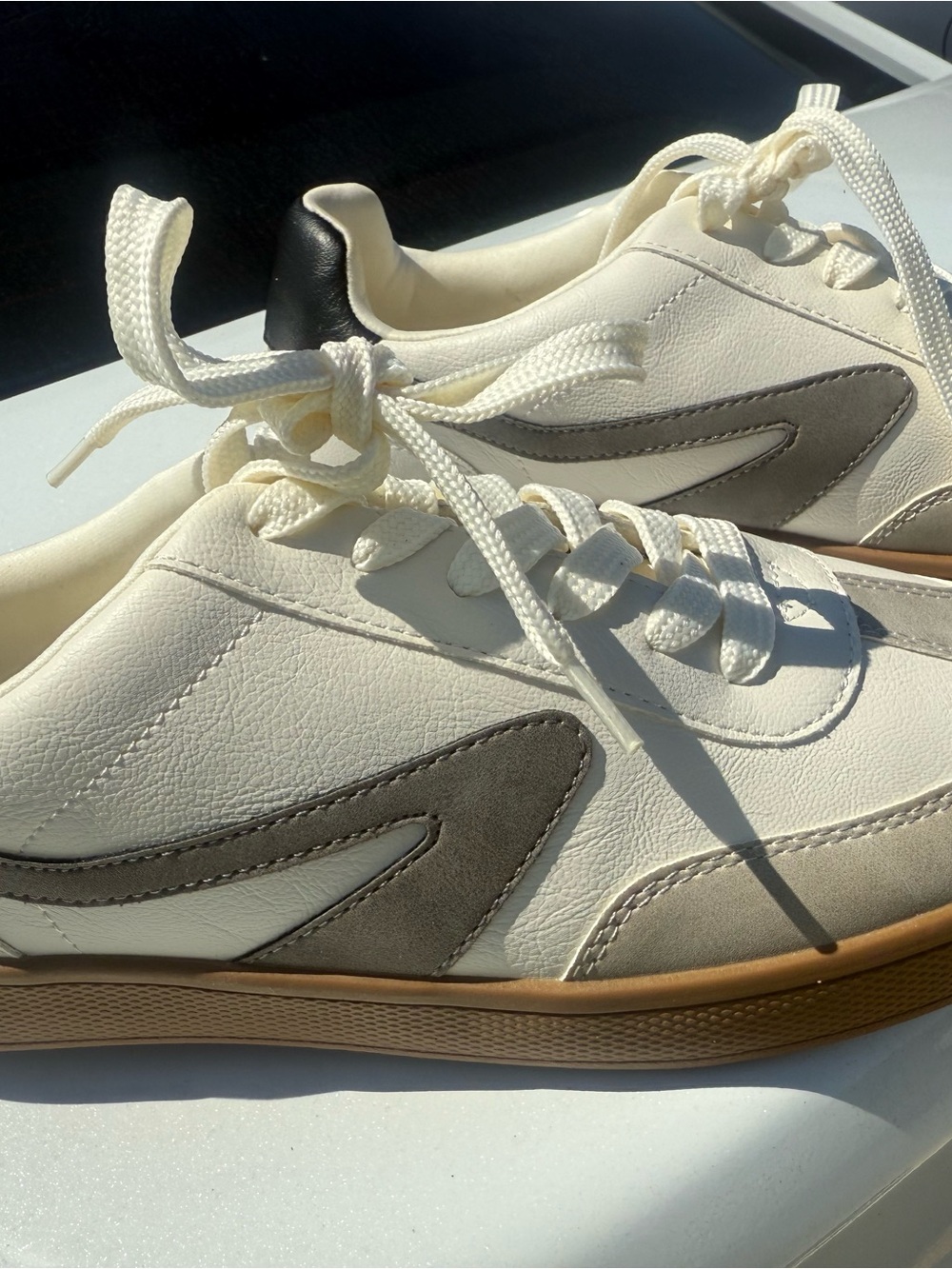 Dolce Vita Cream Sneakers with Taupe Accent and Gum Sole